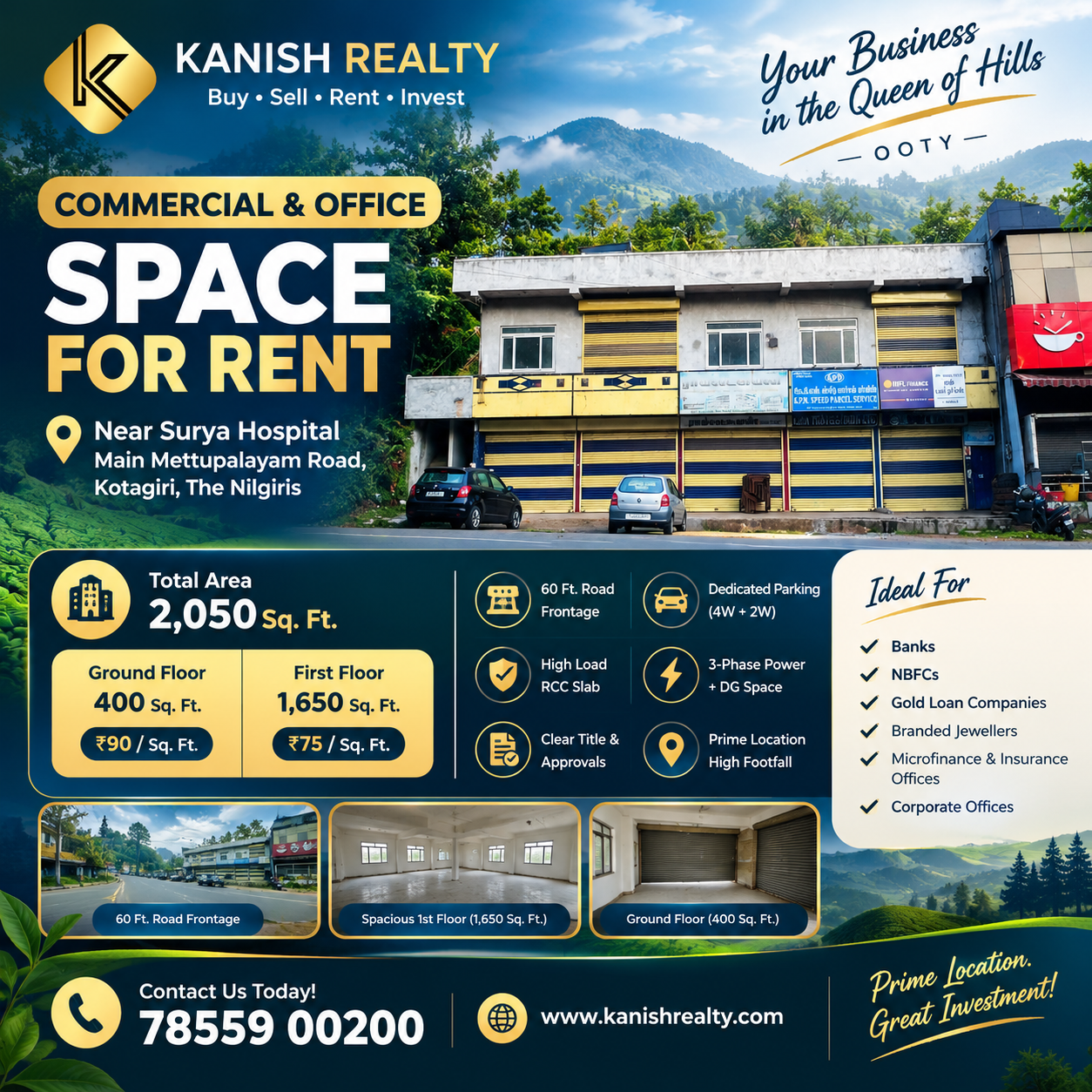 Ooty Commercial Space for Rent ๐ข PRIME COMMERCIAL BUILDING FOR RENT ๐ Main Mettupalayam Road, Near Surya Hospital, Kotagiri